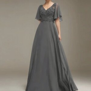 Sequins A-Line V-Neck Long Wedding Guest Party Dresses Appliques Exquisite Mother of the Bride Dresses Customized