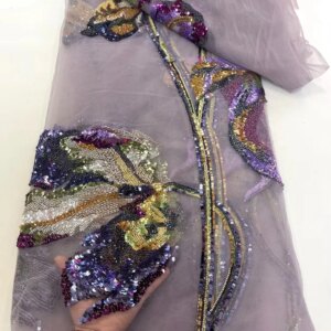 Purple Luxury Hand Beaded Lace Fabric Bridal Fabric High-end Wedding Fabrics French Nigerian Mesh Lace Embroidered Dress A1124-1