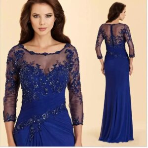 Vintage 3/4 Long Sleeves Lace Mother of The Bride Dresses 2025 with Beads Appliques Floor Length Chiffon Formal Evening Gowns