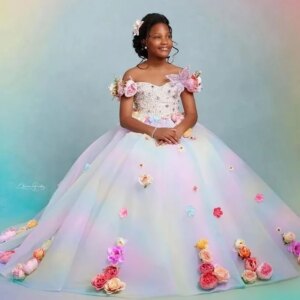 African Flower Girl Dresses Ball Gown Off The Shoulder Pearls Baby Little Girl Peageant Dress Gowns For Black Girls Customized