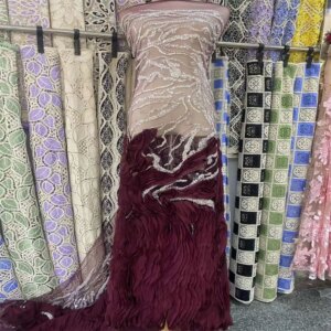 2024 African 3D Flower Lace Fabric High Quality Nigerian Lace Beads Sequins French Net Fabric For Sewing Party Wedding Dresses