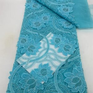 2025 Fashion French Embroidery Beaded Lace Fabric African Nigerian With Sequins Lace Fabric For Wedding Dress