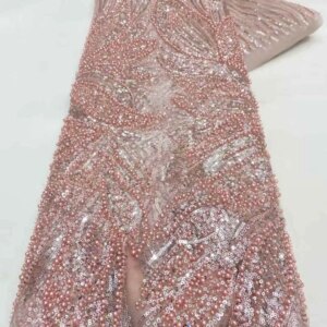 African Nigerian Heavy Beads Lace Fabric French Sequins Mesh Net Lace Fabrics 2025 High Quality Lace Wedding Party Dress Sewing
