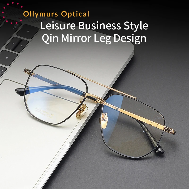 OLLYMURS High Quality Pure Titanium Men's Glasses Frame Retro Polygon Double Bridge Optical Prescription Luxury Eyeglasses 91009