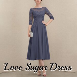 Short Mother of the Bride Dresses Embroidery Wedding Party Gowns For Women Scoop Three Quarter Sleeves robes invitée mariage