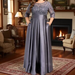 Plus Size Customized A-line Satin Appliques Bow Formal Wedding Guest Dresses Mother of the Bride Dress Customized