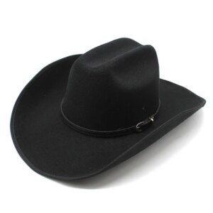 Men’s and women’s simple belt tweed large brim cowboy felt top hat outdoor