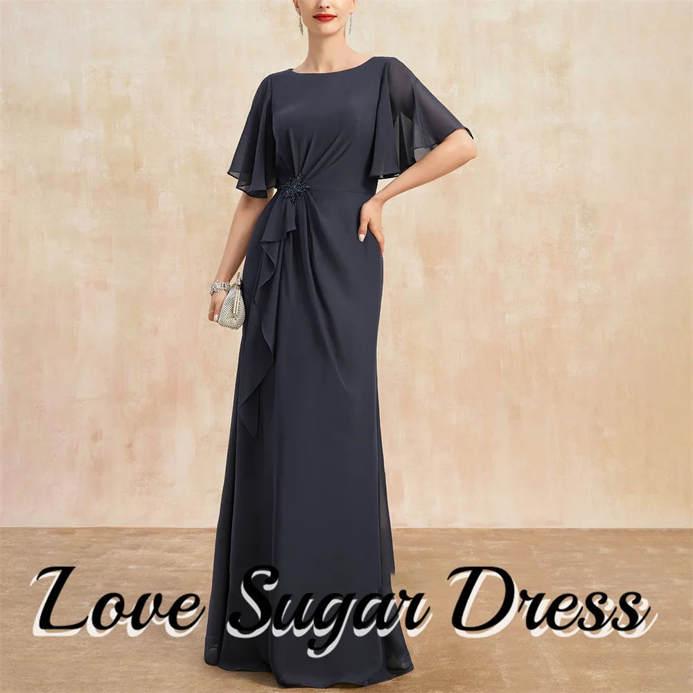 Coulmn Mother of the Bride Dresses Elegant Beading Chiffon Ruching Wedding Party Gowns Scoop Neck Wedding Guest Dress Custom