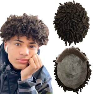 Indian Virgin Human Hair Systems 15mm Curl BIO #2 8×10 Toupee for Black Men