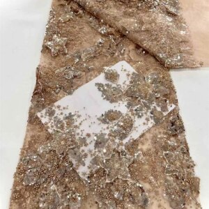 African Heavy Beaded Lace Fabric 2025 High Quality 5 Yards Nigerian Sequins Tulle 3D Fabric Material For Wedding