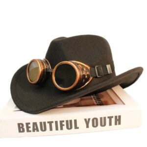 Goth windproof casual all-match woolen cowboy hat for men and women with large brim wide sunshade
