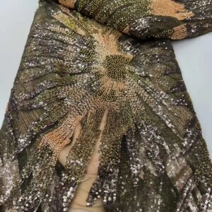 Latest Sequin Fashion Design Handmade Handmade Embroidery Beads For Wedding Women Gown Dress Lace Fabric Sell By 5 Yard