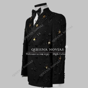 Groom Wedding Tuxedos Rhinestones Beads Stones Prom Blazers Customized Suits Men 2 Pieces Man Banquet Dresses trajes para hombre
