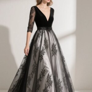 Elegant Tulle V Neck A-Line Wedding Guest Dresses Floor Length Half Sleeve Appliques Formal Long Prom Gown 2025 Free Customized