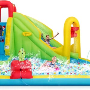 Inflatable Water Slide, 7-in-1 Blow up Waterslide Water Park for Kids Backyard, Splash Pool, Climbing Wall, Indoor Outdoor Water