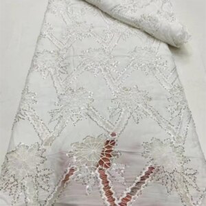 White Lace Fabric Nigerian Fabric 5 yards African Chiffon Cord Lace Fabric With Stones French Tulle Lace For Party Dress