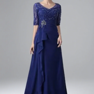 Royal Blue Mother Of The Bride Dresses With Sheer Sleeves Beaded Formal Gowns Evening Wear Customized
