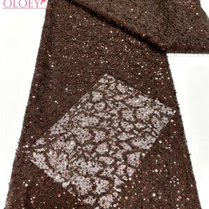 OLOEY 2025 French Embroidery Beaded Lace Fabric with Sequins African Nigerian Style for Wedding Dresses Fashionable 2025 Trend