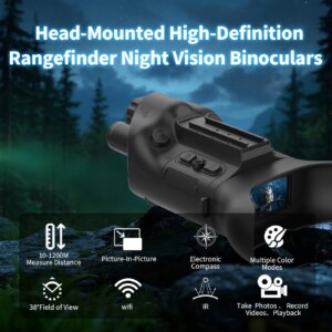 Head-Mount High-Definition Rangfinder Night Vision Binoculars 1000M Long Rang Hunting with IR Video Camera WIFI PIP Compass