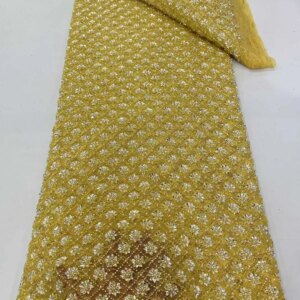 Luxury African Beads Lace Fabric 2025 High Quality French Groom Embroidery Sequins Lace Fabrics For Party Sewing Dress