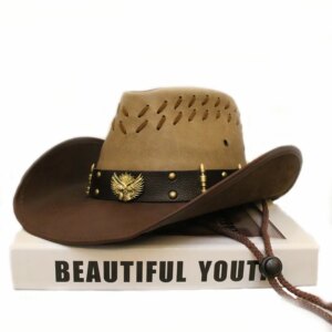 Men and women quality leather large eaves outdoor riding hat Cowboy shade warm