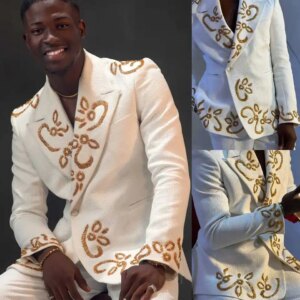Appliques Wedding Suits For Groom Peaked Lapel Single Breasted Tuxedos 2 Pcs Jacket Pants Evening Party Prom Customized