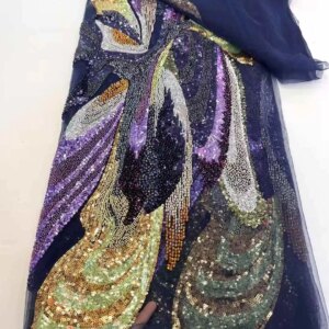 African Beads Lace Fabric 2025 High Quality Nigerian Sequins French Tulle Fabric Material For Wedding Party-XC