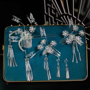 Bridal Headdress Personality Silver Metal New Chinese Xiuhe and Crown Han Chinese Clothing Updo Wedding Accessories