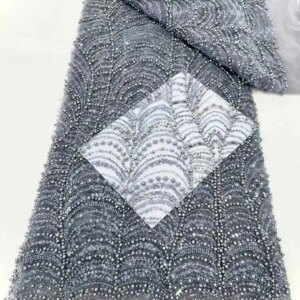 2025 New African French Nigerian High End Lace Fabric With Beads Sequins Mesh for Embroidery Wedding Party Bride Sewing Dress