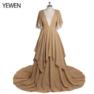 Elegant Cotton Maternity Dress Photo Shoot Gown Side Slit Pregnancy Maxi Dress Plus Size Photography Outfit