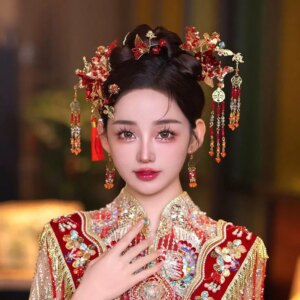 New Chinese Xiuhe Headdress Red New Style Cheongsam Simple Tassel Hairpin Xiuhe Clothing Wedding Dress Accessories