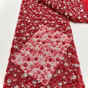 2025 Luxury Nigerian African Beaded Lace Fabric High Quality Sequins Embroidery African French Lace Fabric For Sewing Dresses