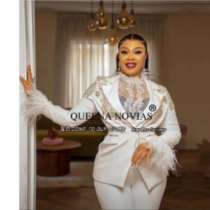 Customized Women Pants Suits Crystals Beaded Jacket Trousers 2 Piece Mother Dresses Lady Business Office Banquet Party Tuxedo