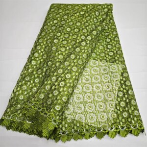 5 Yards Green Guipure Lace Fabric African Cord Lace Fabric 2024 High Quality Nigerian Water Soluble Material WIth Sequins Dress