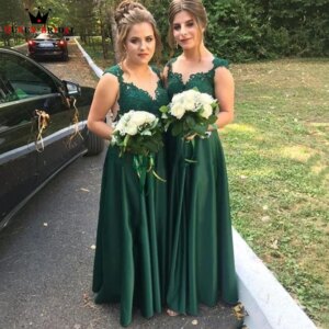 Simple Green Satin Lace Bridesmaid Dress 2023 Elegant A-Line Sleeveless Robe de demoiselle d’honneur Illusion Custom Made SU12