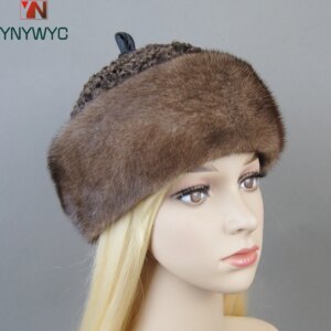 Hot Sale Luxury Women Real Genuine Mink With Wool Hat Winter Russian Women’s Warm Caps Whole Piece Mink Sheep Fur Hats
