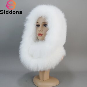 New Arrival Lady Real Fox Fur Hat Scarf Winter Warm Fluffy Natural Fox Fur Hats Scarves Women Knitted Genuine Fur Hooded Muffle