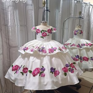 Traditional Embroidery Flower Girls Dresses 2025 Mariachi Kids Christmas Birthday Toddler Mexican Charro Baby Shower Customzied