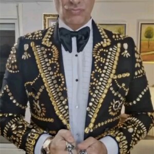 Luxury Crystals Men Suit Set 2 Piece Blazer+Pants Trousers Wedding Tuxedos Male Prom Coat Customized Formal Office Jacket