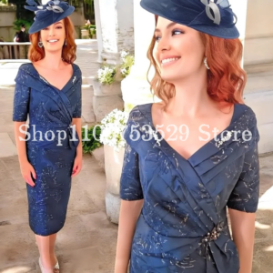 Fashion Mother of the Bride Dress 2025 Navy Couture Beaded Applique Skinny Knee-length Short Mother’s Dress платье вечернее
