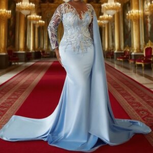 light sky blue mermaid mother of bride dresses lace beaded evening party dress vintage birthday wedding guest groom mother gowns