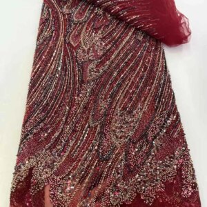 Nigerian Handmade Beads Heavy Lace Fabric 2025 African Luxury Groom Sequins Lace Fabric For Bride Wedding Party Dresses