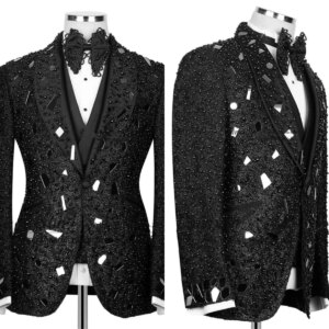 Luxurious Beaded Men Wedding Suits Shawl Lapel Tuxedo Groom Wear 3 Pcs Jacket Pants Vest Business Evening Party Customized