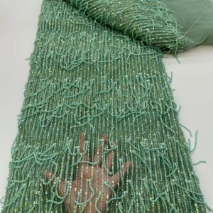 African Sequins Beaded Lace Fabrics, Sequence Embroidery, French Nigerian Lace Fabric for Wedding Sewing, High Quality,tassel