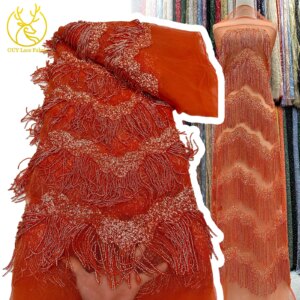 3D Luxury Sequins Beaded Embroidery Lace Fabric Africa French Mesh Lace Fabric Nigeria Bridal Lace Fabric Party Wedding Dresses