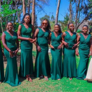 High Quality Green Lace Mermaid Bridesmaid Dresses V Neck Floor Length 2025 Long Wedding Guest Gowns Custom Made