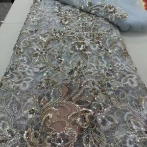 Beautiful African Beaded Sequin Lace Fabric 2025 High Quality French Nigerian Mesh Tulle Lace Fabric for Bridal Wedding Dresses