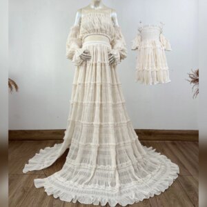 Mommy and Daughter Ruffled Pleated Chiffon Parent-Child Dress Photography Clothing Pregnancy Gowns Flower Girl Dresses Photo