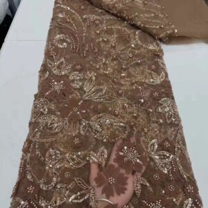 African Beaded Lace Fabric 5 Yards Sequins Embroiderd Nigerian Lace Fabric 2025 High Quality Lace Groom French Lace For Dreeses