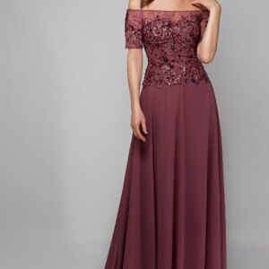 2023 Elegant A-line Chiffon Maxi Mother Of The Bride Dresses Off The Shoulder Closed Back Sequin Formal Evening Prom Party Gowns